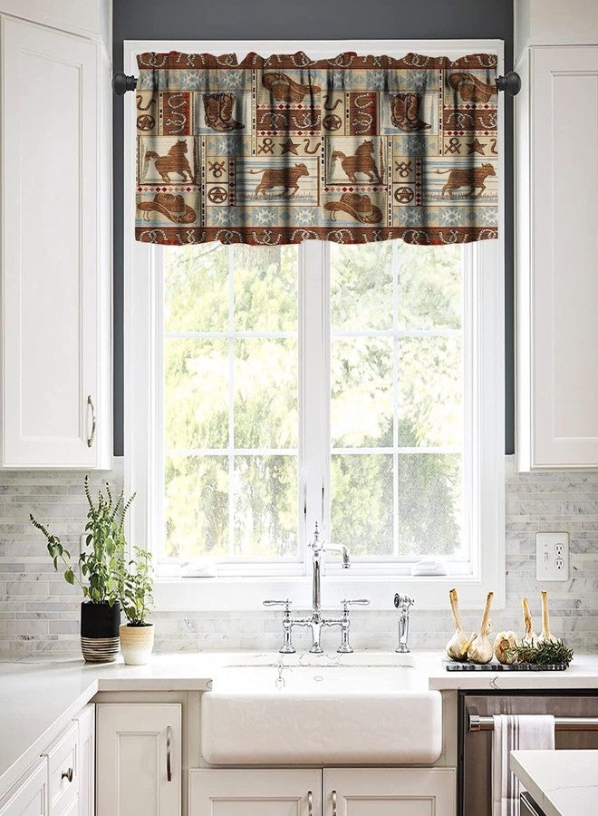 YCness Retro Rustic Curtains Valances Sets for Kitchen, Wild Horse Cabin Blackout Window Treatments for Living Room Bedroom,Western Cowboy Lodge Farmhouse Kitchen Curtain Sets 54x24 Inch - Image 3